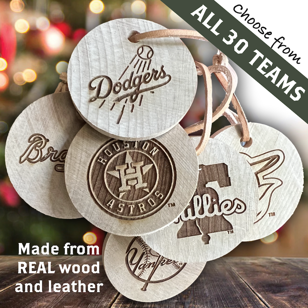 Collection of Choose From All 30 MLB Team Bat Slice Ornaments in a gallery layout